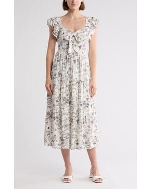 AUGUST SKY Smocked Bow Detail Midi Dress - White