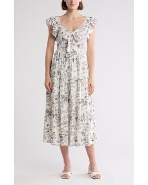 AUGUST SKY Smocked Bow Detail Midi Dress - White