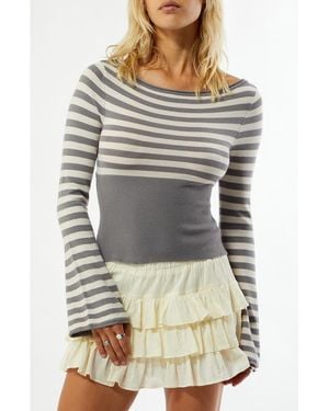 PacSun Noa Wide Neck Bell Sleeve Knit Top - Gray