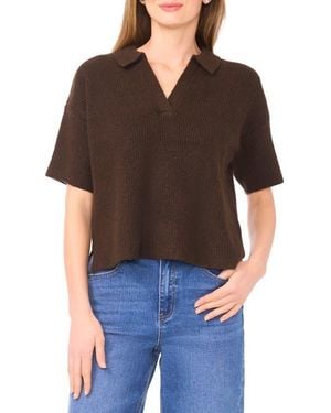1.STATE Short Sleeve Johnny Collar Sweater - Black