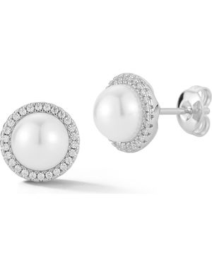 Glaze Jewelry Imitation Pearl & Cubic Zirconia Stud Earrings - White