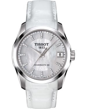 Tissot Couturier Mother Of Pearl & Diamond Croc Embossed Leather Strap Watch, 32Mm - Metallic