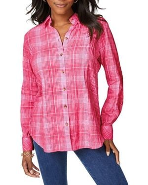Foxcroft Rhea Plaid Easy Care Button-Up Shirt - Red