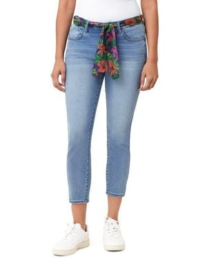 Kensie Belted Mid Rise Skinny Cropped Jeans - Blue