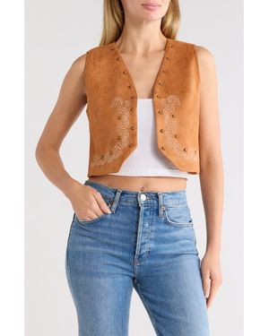 Forgotten Grace Studded Embroidered Faux Suede Vest - Brown