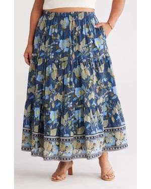 Treasure & Bond Print Tiered Maxi Skirt - Blue