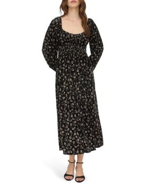 AUGUST SKY Floral Long Sleeve Velvet Maxi Dress - Black