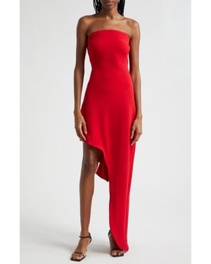 Oríré June Ruffle Asymmetric Strapless Dress - Red