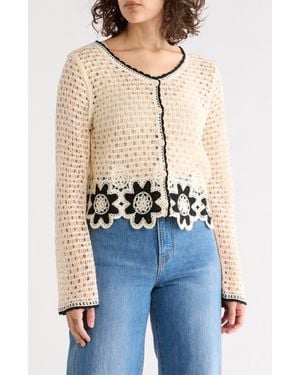 Forgotten Grace Scallop Trim Crochet Sweater - Natural