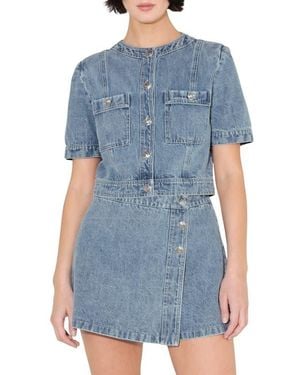 FREEMARKET Button-Up Crop Top - Blue