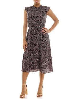 Nina Leonard Smock Chiffon Midi Dress - Multicolor
