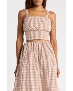 French Connection Shirred Gingham Crop Top - Pink
