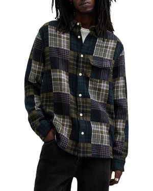 AllSaints Hopton Plaid Cotton Button-Up Shirt Jacket - Black