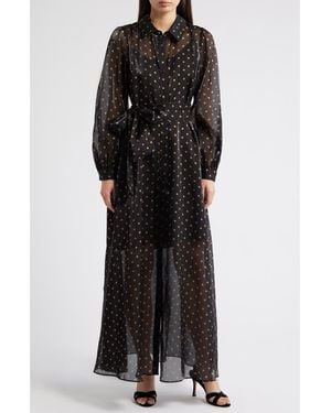 Julia Jordan Polka Dot Long Sleeve Sheer Shirtdress - Black