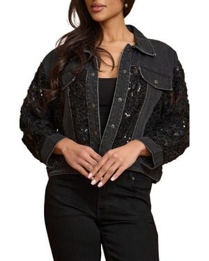 Saachi Lace Trim Denim Trucker Jacket - Black