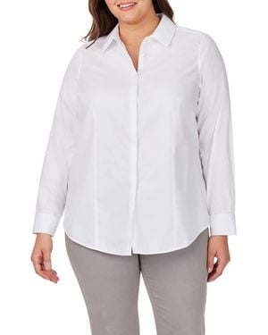 Foxcroft Thea Long Sleeve Cotton Button-Up Shirt - White
