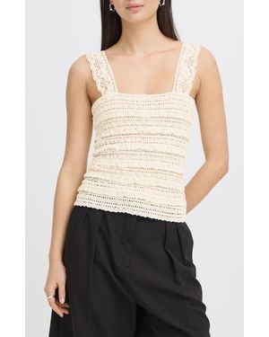 Ichi Open Knit Tank Top - White