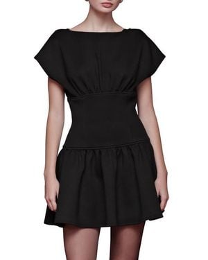 Avec Les Filles Bateau Neck Stretch Minidress - Black