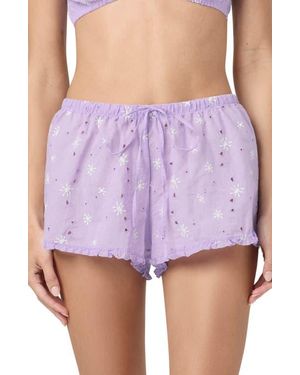 Florence By Mills Eyelet Tie Waist Organic Cotton Shorts - Purple