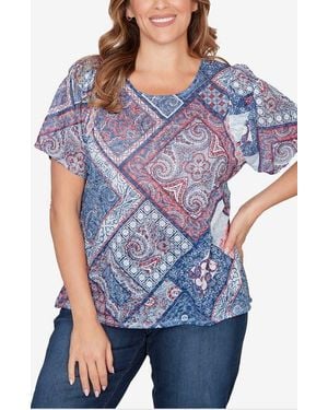 Ruby Rd. Sublimation Geometric Jersey Top - Blue