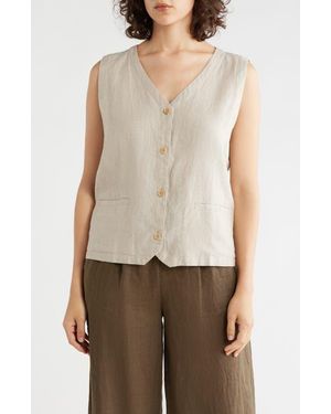 Eileen Fisher V-Neck Organic Linen Vest - Natural