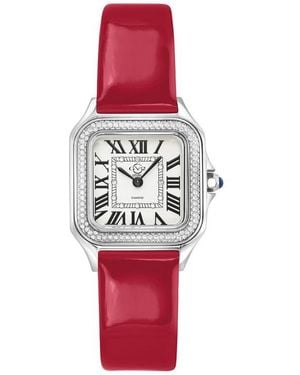 Gv2 Milan Diamond Leather Strap Watch, 27.5Mm - Red