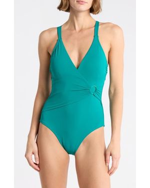 Jantzen Gina Surplice One-Piece Swimsuit - Blue