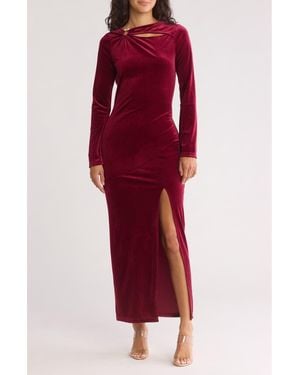 AREA STARS Bea Cutout Long Sleeve Velvet Dress - Red
