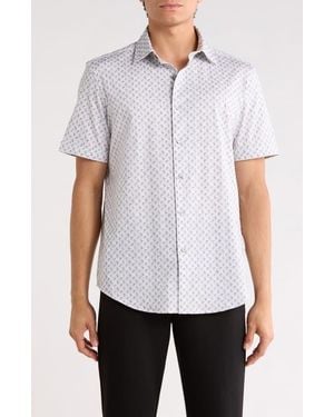 Bugatchi Pasiley Print Stretch Cotton Short Sleeve Button-Up Shirt - White