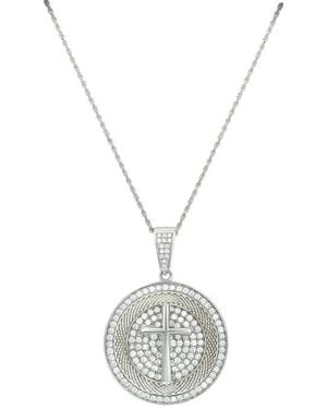 CANDELA JEWELRY Cz Cross Disc Pendant Necklace - White