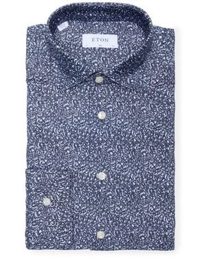 Eton Slim Fit Paisley 4Flex Fit Stretch Jersey Dress Shirt - Blue