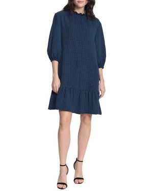 Donna Morgan Gingham Quarter Sleeve Hem Flounce Mini Dress - Blue
