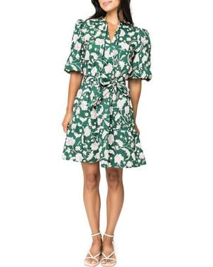 Gibsonlook Floral Print Tie Waist Dress - Green