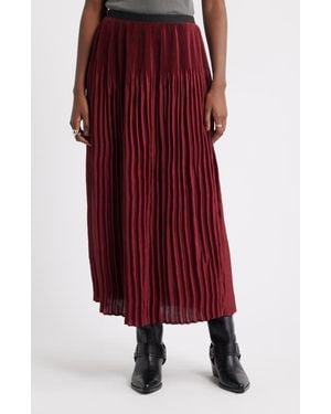 Treasure & Bond Pleated Satin Midi Skirt - Red