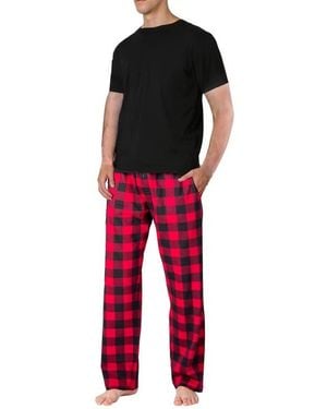 SLEEPHERO Knit Brushed Plaid Flannel Pajamas - Red