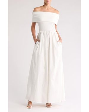 Love By Design Monet Off-The-Shoulder Mixed Media Maxi Dress - White