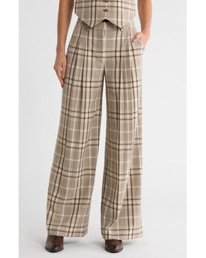 Jonathan Simkhai Leroy Plaid Pleated Wide Leg Pants - Natural