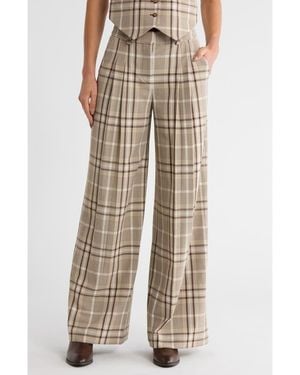 Jonathan Simkhai Leroy Plaid Pleated Wide Leg Pants - Natural