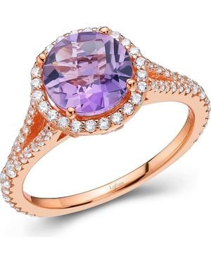 Lafonn Rose Plated Sterling Round Cut Amethyst & Simulated Diamond Halo Split Shank Ring - Pink