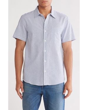 Joe's Jeans Stripe Cotton Seersucker Short Sleeve Button-Up Shirt - Blue
