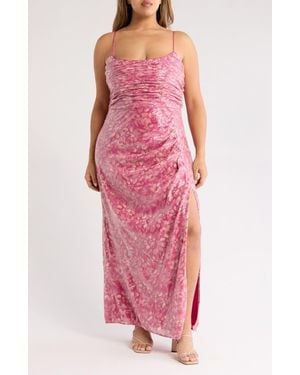 Hutch Ruched Bodice Sequin Slip Gown - Pink