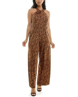 Nina Leonard Twisted Halter Neck Jumpsuit - Brown