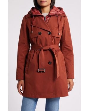 Sam Edelman Double Breasted Trench Coat With Removable Hooded Bib - Red
