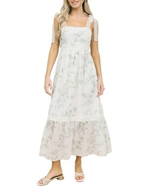AUGUST SKY Floral Tie Strap Empire Waist Maxi Dress - White