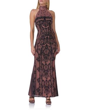 AFRM Arlette Bustier Print Mesh Dress - Brown