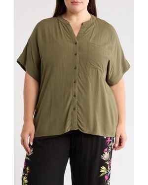 Tahari Elbow Sleeve Button-Up Shirt - Green