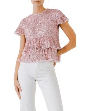 Endless Rose Sequin Babydoll Top - White