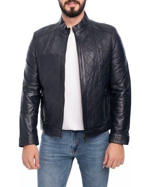 VELLAPAIS Leola Diamond Quilted Leather Jacket - Blue