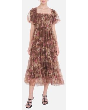 Blu Pepper Smocked Floral Midi Dress - Multicolor