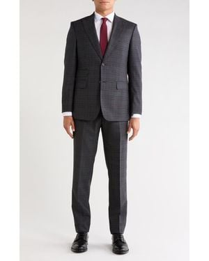 English Laundry Plaid Wool Blend Peak Lapel Suit - Black